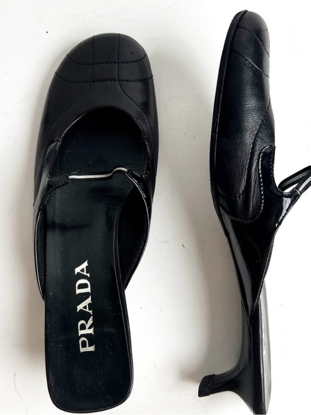 Rare Vintage Prada Black Leather Mule Kitten Heels - Picture 2 of 14
